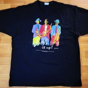 Jerzees 'Jazz It Up!' 90s Men's Black Colorful Band Graphic Tee, XL
